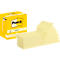 Bloc-notes Post-it jaunes en différentes piles et une boîte avec un logo. Z-Notes.