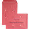 Red shipping bags, one open, the other closed. On the open bag it says: Free stamped shipments. With perforations.