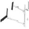 Support blanc pour moniteur et ordinateur portable avec plusieurs bras articulés. L'ordinateur portable est ouvert.