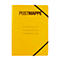Gelbe Postmappe mit schwarzem Gummiband, auf der "POSTMAPPE" steht.