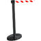 Poteau de sangle GLA45, incl. plaque de base 320 mm &amp; cassette de sangle 2,3 m d'extension, H 955 mm, métal, noir, sangle rouge-blanc