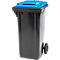 Poubelle mobile SSI Schäfer GMT eXtra, 120 l, EN 840, préparée pour recevoir une puce, poignée de traction, 90 % de plastique recyclé, noir-bleu