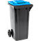 Poubelle mobile SSI Schäfer GMT eXtra, 120 l, EN 840, préparée pour recevoir une puce, poignée de traction, 90 % de plastique recyclé, noir-bleu