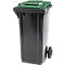 Poubelle mobile SSI Schäfer GMT eXtra, 120 l, EN 840, préparée pour recevoir une puce, poignée de traction, 90 % de plastique recyclé, noir-vert