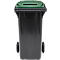 Poubelle mobile SSI Schäfer GMT eXtra, 120 l, EN 840, préparée pour recevoir une puce, poignée de traction, 90 % de plastique recyclé, noir-vert