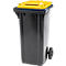 Poubelle mobile SSI Schäfer GMT eXtra, 120 l, EN 840, préparée pour recevoir une puce, poignée de traction, plastique recyclé à 90 %, noir-jaune