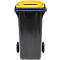 Poubelle mobile SSI Schäfer GMT eXtra, 120 l, EN 840, préparée pour recevoir une puce, poignée de traction, plastique recyclé à 90 %, noir-jaune