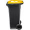 Poubelle mobile SSI Schäfer GMT eXtra, 120 l, EN 840, préparée pour recevoir une puce, poignée de traction, plastique recyclé à 90 %, noir-jaune