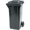 Poubelle mobile SSI Schäfer GMT eXtra, 120 l, EN 840, préparée pour recevoir une puce, poignée de traction, plastique recyclé à 90 %, noir-noir
