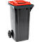 Poubelle mobile SSI Schaefer GMT eXtra, 120 l, EN 840, préparée pour recevoir une puce, poignée de traction, plastique recyclé à 90 %, noir-rouge