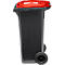 Poubelle mobile SSI Schaefer GMT eXtra, 120 l, EN 840, préparée pour recevoir une puce, poignée de traction, plastique recyclé à 90 %, noir-rouge