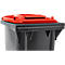 Poubelle mobile SSI Schaefer GMT eXtra, 120 l, EN 840, préparée pour recevoir une puce, poignée de traction, plastique recyclé à 90 %, noir-rouge