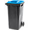 Poubelle mobile SSI Schäfer GMT eXtra, 240 l, EN 840, préparée pour recevoir une puce, poignée de traction, 90 % de plastique recyclé, noir-bleu
