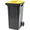 Poubelle mobile SSI Schäfer GMT eXtra, 240 l, EN 840, préparée pour recevoir une puce, poignée de traction, 90 % de plastique recyclé, noir-jaune
