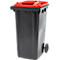 Poubelle mobile SSI Schäfer GMT eXtra, 240 l, EN 840, préparée pour recevoir une puce, poignée de traction, 90 % de plastique recyclé, noir-rouge