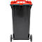 Poubelle mobile SSI Schäfer GMT eXtra, 240 l, EN 840, préparée pour recevoir une puce, poignée de traction, 90 % de plastique recyclé, noir-rouge
