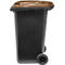 Poubelle noire avec couvercle marron et roues. Parfait pour l'élimination des déchets.