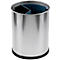 Porte-ustensiles de cuisine en acier inoxydable avec intérieur bleu et base noire.