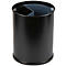 Porte-stylos noir, cylindrique, avec compartiments internes. Le bord supérieur et la base sont arrondis.