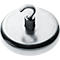 Metal magnet with hook. Round shape, silver color. Hook on top, for hanging.