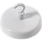 White hook magnet. Round base, hook bent upwards.