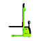 A green forklift with a black handle and fork. The forklift has the inscription "LX 12".