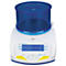 Digital laboratory scale with blue wind shield. Display: 0.00 g.