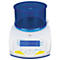 Scale with blue cover and display showing 0.00 g. Yellow buttons, white housing.