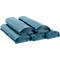 Pile of blue garbage bags, folded and stacked.