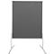 Gray pinboard with white frame and stand in front of a white background.