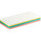 Stack of colorful notepaper: White on top, yellow, blue, green and red below.