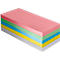 Multi-colored sticky note pad in pink, green, blue, and yellow.