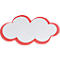 Cloud-shaped speech bubble with a red border and a white inner surface.