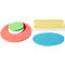 Various colored round and square foam pads in red, green, yellow and blue.