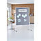 Gray pinboard with the word "Inspiration" and notes, standing on white casters.