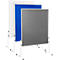 Three mobile display boards of different colors. White, blue, and gray, all mounted on casters.