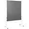 Large grey pinboard on wheels with white frame.