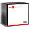 Clear slim case for 10 CDs. White paper: logo, product name and barcode.