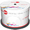 A pack of DVD blanks. White cylindrical packaging with red logo. Inscription: DVD-R 16x, 120 min, 4.7GB. Black holder.