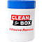 Witte Clean Box met blauw deksel. Opschrift: CLEAN BOX Adhesive Remover, 100 doekjes.