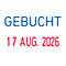 Text: BOOKED, below 17 AUG. 2026. Blue and red on white background.