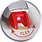 Close-up of a red plastic part connected to a yellow bar. The text 'FLEX' and arrows indicate flexibility.
