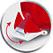 Close-up of red part with white rocker. Rotating arrows indicate the function.