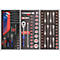 Toolbox with various wrenches and bits, neatly arranged.