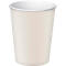 Becher aus Pappe, weiss, zylindrisch, mit weissem Rand.