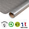 Rol grijze tafelkleed. Hieronder symbolen voor couverts, recycling, waterafstotendheid en "Made in France."