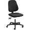 Black office chair with castors. Backrest and seat are padded. Two levers under the seat.