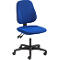 Blue office chair with backrest, seat and rolling base.