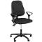 Black office chair with armrests, five casters, height adjustable.