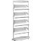 Prospektständer sirius, 4 Etagen, Beschriftungsfläche, mit optional montierbaren Rollen, B 800 x T 330 x H 1850 mm, Stahl, alusilber
